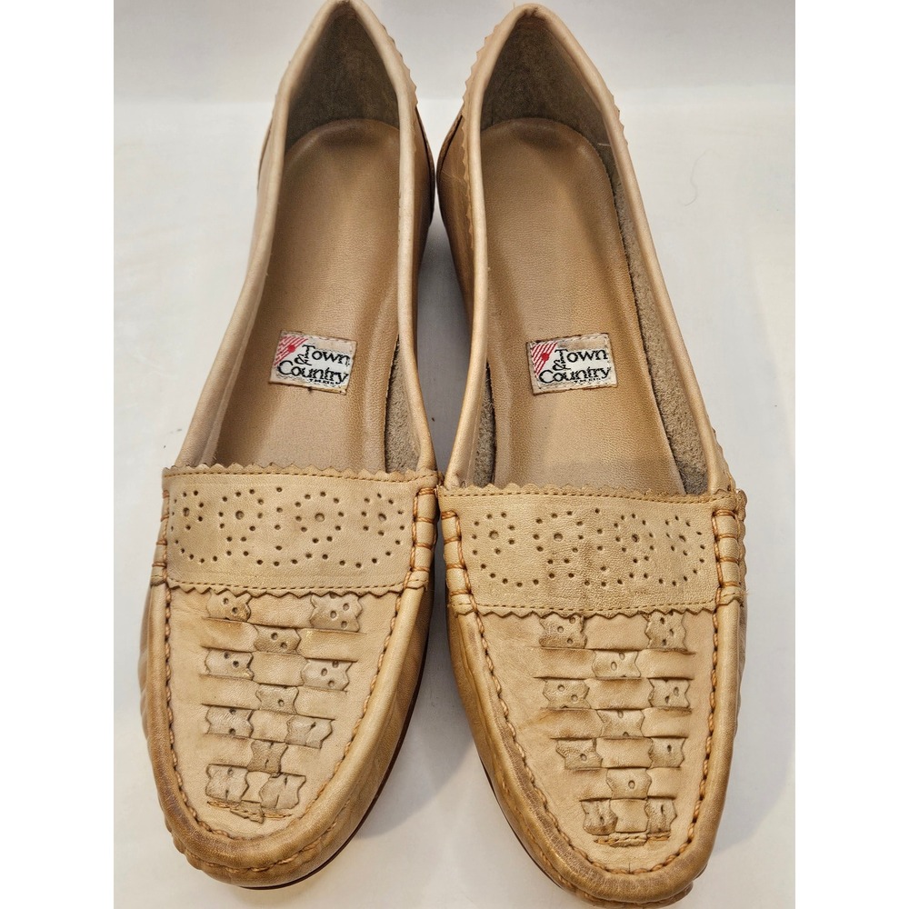 Town & Country‎ Leather Woven Cottage Loafers Flats 10M Made in Brazil #380